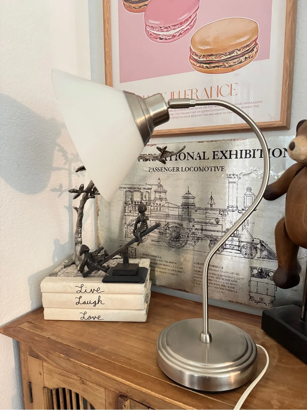 Vintage MCM IKEA Kroby Table Desk Lamp Milk Glass Brushed Nickle Finish